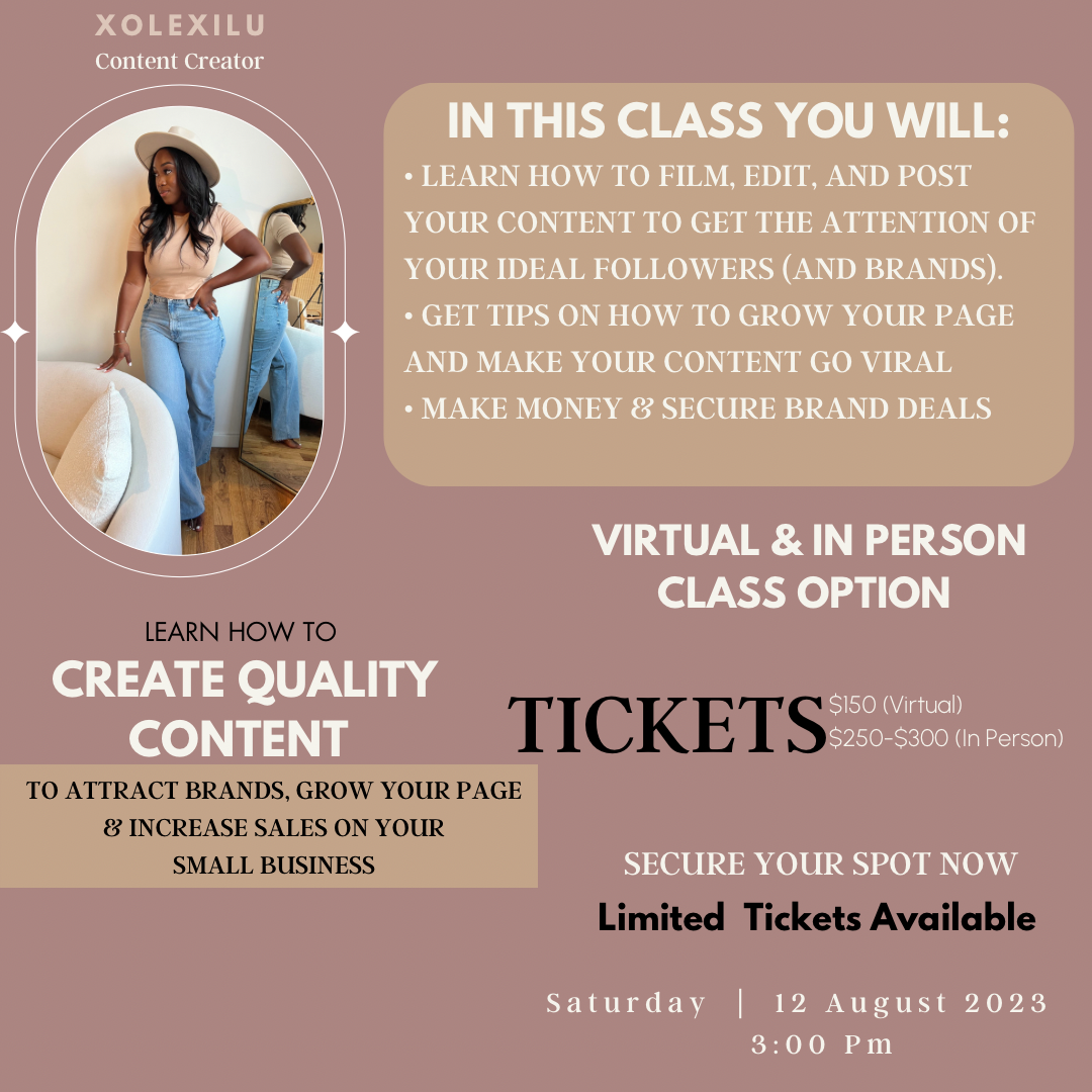 In Person Content Class August 20th 3-6pm